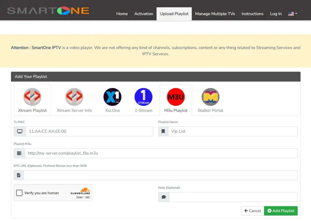 smartone iptv activeren en playlist toevoegen met mac adres