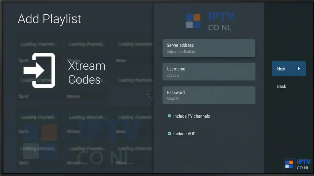 tivimate inloggen met xtream codes voor iptv abonnement